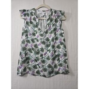 Cupcakes And Cashmere Women's Blouse XS Ruffle Flutter Cap Sleeve Sheer‎ Lined